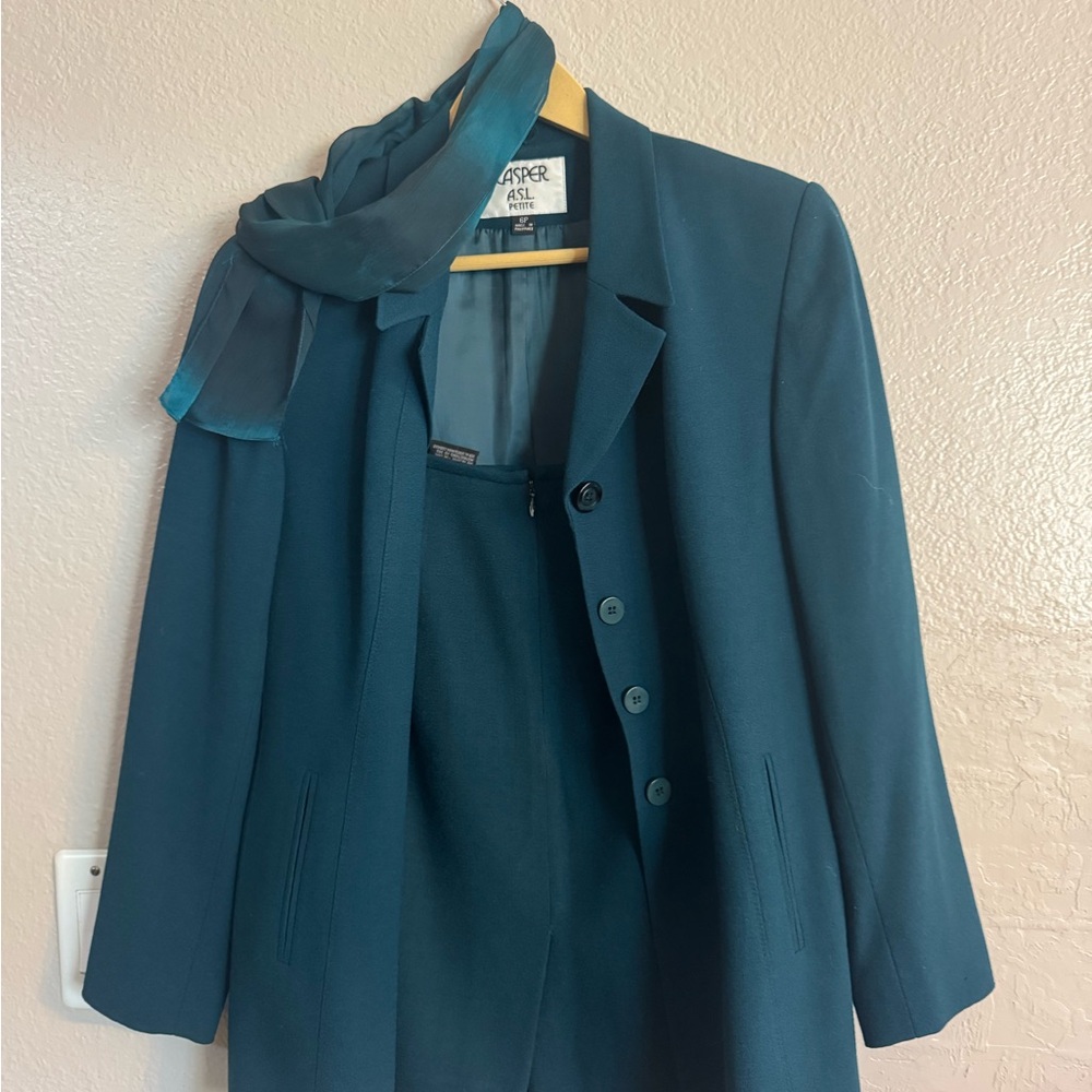 Kasper Teal Blazer with Scarf